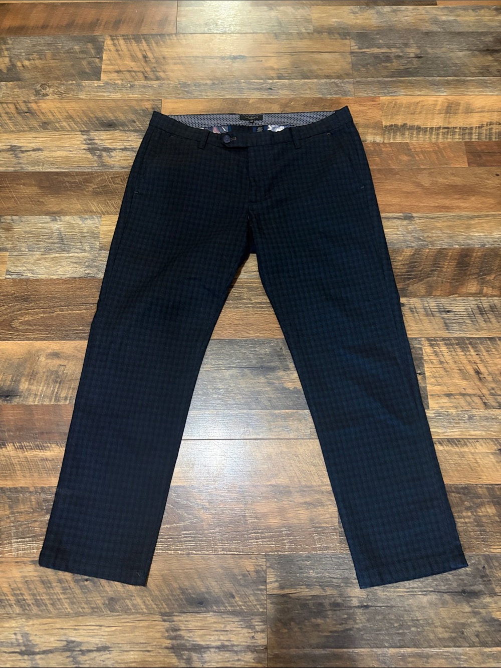 Ted Baker London Men’s Micro Check Trousers Flat Front Slim Dress Pants